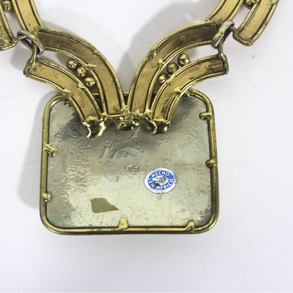 Vintage Modernist Statement Necklace IXEL Mexican Designer Gold Brass and Silver - Picture 4 of 9